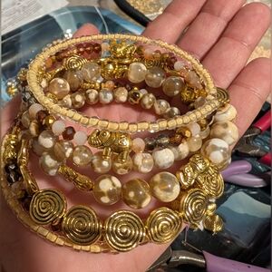 Gold and Brown Memory Wire Bracelet Set